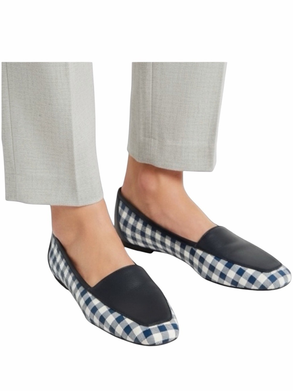 Donald J Pliner DeeDee Navy White Gingham Leather Square Toe Loafers Women's 7.5